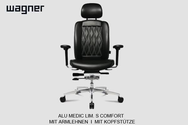 Alumedic Limited S Comfort Chefsessel in schwarzem Leder.