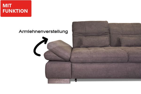 Ecksofa mit Arm-Rueckenverstellung.