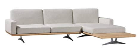 Ecksofa mit Metallfuss, Holzplatte Eiche.