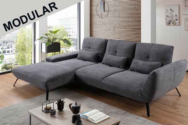 Graues Cord Ecksofa modular.