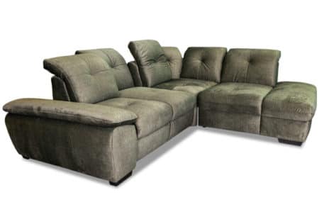 Grosses Ecksofa im gruenen Samt.