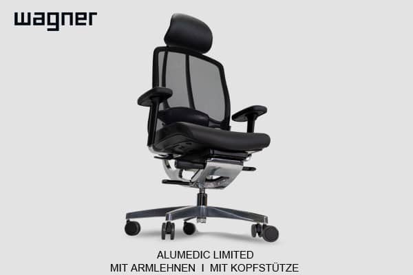 Der Wagner Alumedic Limited Buerostuhl ist mit Leder bezogen.
